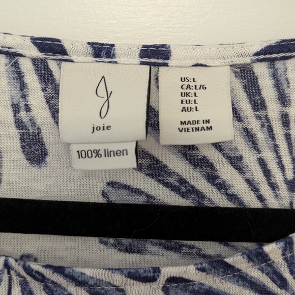 Joie 100% Linen Tropical Print Short Sleeve Top - Picture 3 of 9